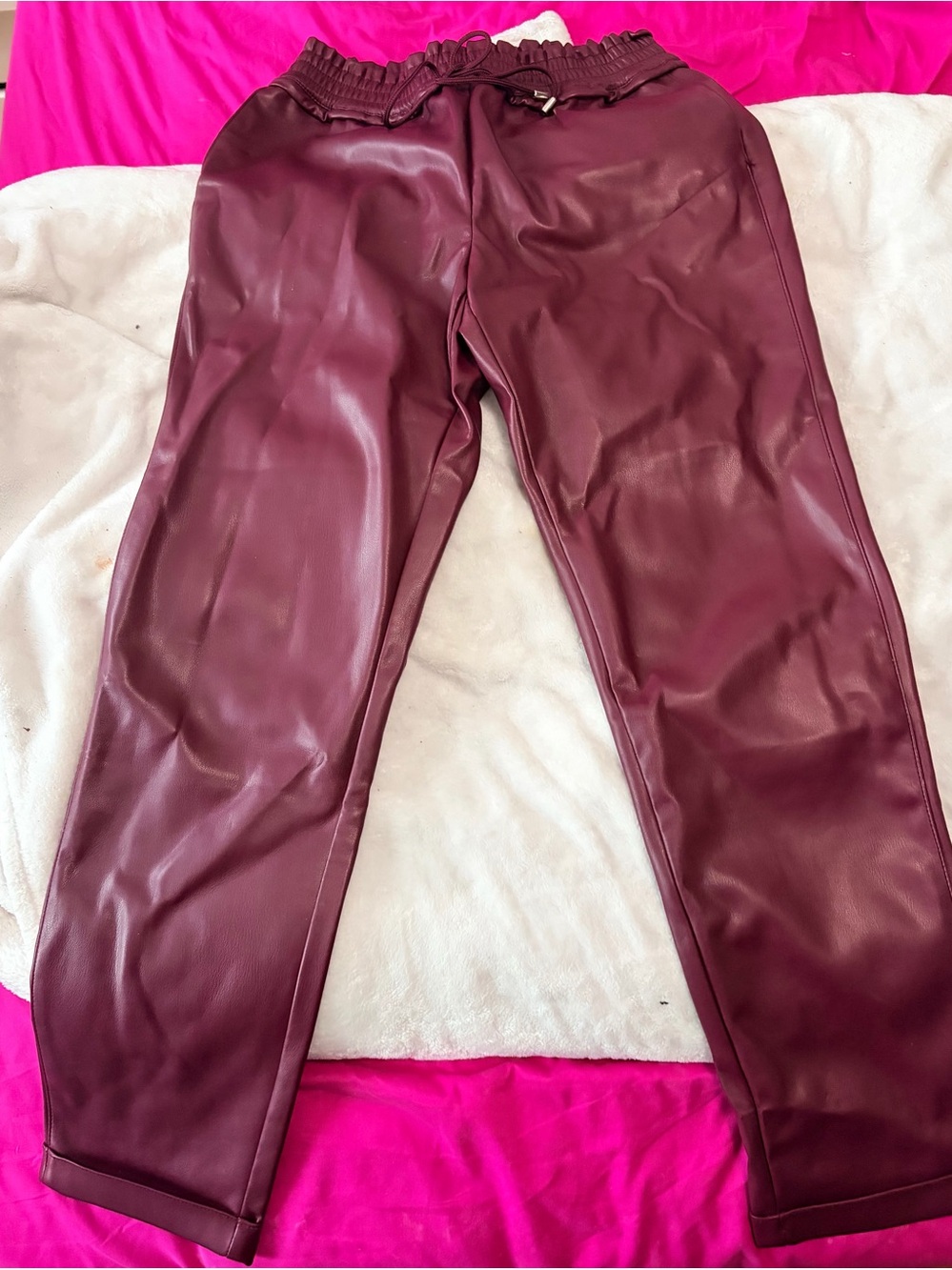 Tribal Faux Leather Jogger Pants - Wine Burgundy - size p/s